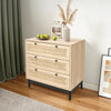 Chest Of 3 Drawer Sideboard Cabinet Storage Unit Bedroom Rattan with Black Metal