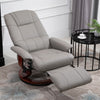 PU Recliner Chair Grey Swivel Armchair Lounge Chair With Footrest & Wooden Base
