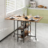 Rustic Rolling Drop Leaf Dining Table Folding Kitchen Table with Open Shelves