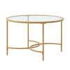 80cm Round Glass Coffee Table Transparent Gold Sofa Table for Home Living Room