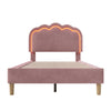 UPHOLSTERED BED FRAME PINK VELVET 3FT SINGLE BED WITH WOOD SLATS & LED HEADBOARD