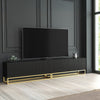 TV Unit I 200cm Wide Cabinet I Black Fluted Doors I Gold Base I Modern Style