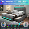 Double Bed Upholstered Storage Bed Frame With LED Light, 4 Drawers and Headboard