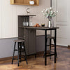 3 Piece Rustic Bar Table and Stool Set with Wine Rack & Storage Shelves, Brown