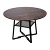 Rustic Brown 120cm Round Wooden Dining Table Steel Frame with Storage Shelf