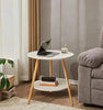 55cm 2-Tier Round Wood Side End Table Living Room With Shelf Bedside Nightstand