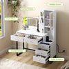 Dressing Table with Cabinet, LED Light, USB Ports, 5 Drawers, for Bedroom