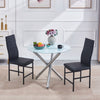 2x Black Faux Leather Dining Chairs&Round Marble Glass Dining Table Silver Legs
