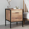 Metal Frame Bedside Table Retro Wooden Nightstand Vintage Storage Side Cabinet
