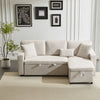 L-Shaped 3 Seater Corner Sofa Bed Pull Out Sectional Couch with Storage, Beige