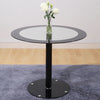 Contemporary Black Dining Table 90cm Round Tempered Glass Top With Chrome Legs