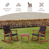 3 Pcs Outdoor Patio Rocking Chair Acacia Wood Rocker Side Table Set Brown