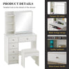 Modern Dressing Table Makeup Desk Sliding Mirror Shelf Stool 5 Drawers White