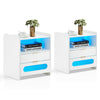 LED BedsideTable Cabinet Storage Nightstand W/Charging Station 2 Drawers White