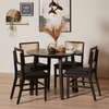 Black Upholstered Rattan Back Scandinavian Style Dining Chairs – Set of Two
