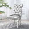 Light Grey Crushed Velvet Lion Knocker Buttoned Back Dining Chair w/ Chrome Legs