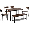 Dining Table Chair and Bench Set 6 Industrial Style Kitchen Dining Table Set
