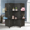 4/6 Panel Solid Weave Wicker Wood Room Divider Partition Screen Shelf Optional
