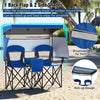 Folding Double Beach Chair w/ Adjustable Canopy Portable Loveseat Blue