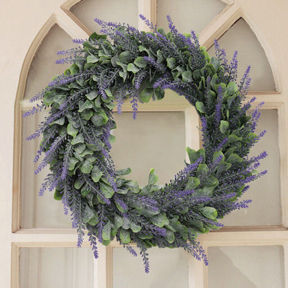 Artificial Lavender Wreath Spring Flower Wreath for Front Door Garden Wall