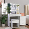 Makeup Desk Dressing Table W/ Mirror 5Drawers Slide Door Stool Vanity Set +Bulbs