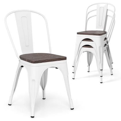 4 Pcs Stackable Kitchen Side Chairs with Wood Seat-White