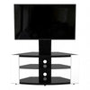Curved Glass TV Stand for Up To 65" Gloss, Open Storage, White with Black Glass
