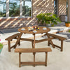 6-person Round Wooden Picnic Table Outdoor Dining Table Bench with Umbrella Hole