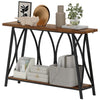 Narrow Console Table, Industrial 2-Tier Sofa Table with Shelf, Rustic Brown