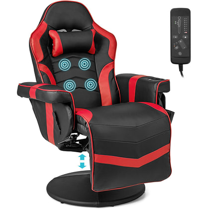 Massage Gaming Chair Height Adjustable Swivel Racing Video Gaming Recliner