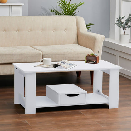 Modern Coffee Table 2-Tier Wooden Center Table Large Side Table Living Room