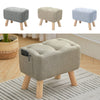Linen Footstool Footrest Ottoman Pouffe Padded Rectangle Seat Chair w/ Wood Legs