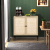 2 Bamboo Woven Doors Wood Sideboard Buffet Storage Cabinet Cupboard w/Metal Legs