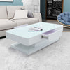 2 Drawers Coffee Table Aqua Top Tempered Glass High Gloss White Base End Table
