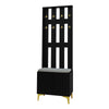 Wardrobe Set with Shoe Bench and Cushion, Wardrobe Front with Hooks, Black