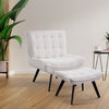 Accent Chair Teddy Fabric Tufted Wing Back Lounge Chair with Footstool Wood Legs
