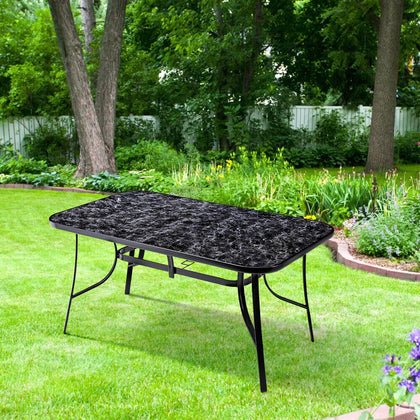 Marble Top Garden Patio Table Outdoor Furniture Metal Frame with Umbrella Hole