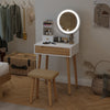 Dressing Table Set Makeup Vanity Desk with Dimmable LED Light Mirror Stool Wood