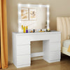 White Dressing Table Wood Makeup Desk with Hollywood LED Mirror 7 Drawer Bedroom
