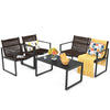 4PCS Garden Patio Table and Chair Set Outdoor Conversation Furniture Metal Frame