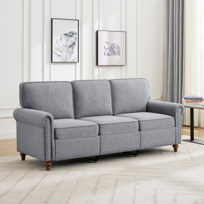 3 Seater Sofa Couch Linen Fabric Settee for Living Room & Office Studded (Grey)