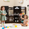 Toy Kitchen Playset Corner Wooden Play Kitchen with Storage-Coffee