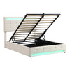 Upholstered Bed 4ft6 Double LED Hydraulic Bed Frame with Ottoman Storage Beige