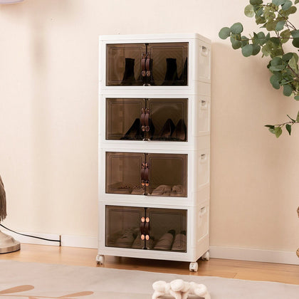 4 Pack Stackable Storage Cabinet Mobile Folding Storage Box w/Doors Lids 44 Gal