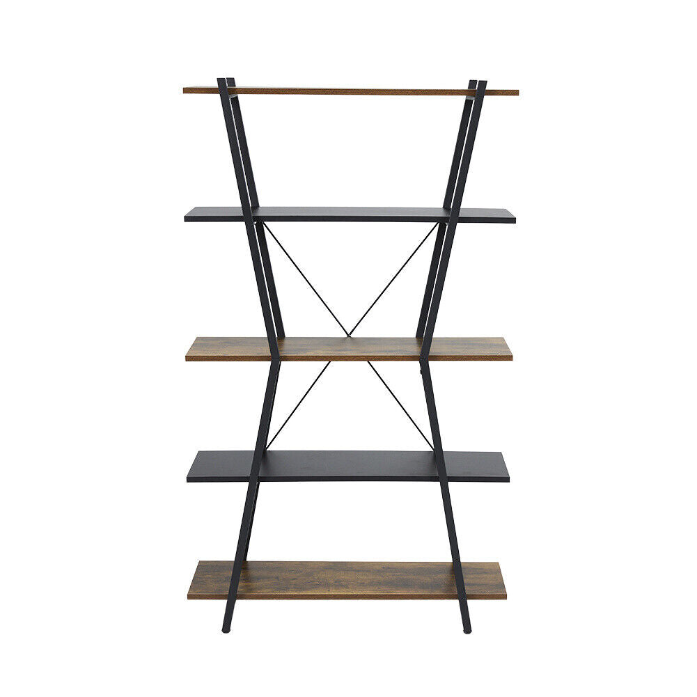 5 Tier Vintage Wooden Storage Shelf Bookcase Retail Display Stand Shelving Unit