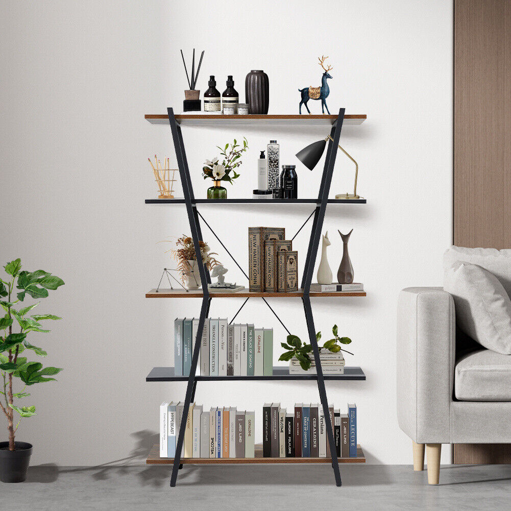 5 Tier Vintage Wooden Storage Shelf Bookcase Retail Display Stand Shelving Unit