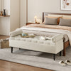 Beige Upholstered Storage Bench Linen & Cotton, Tufted Design with Pillows