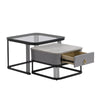 Nesting Coffee Table Side Table with Drawer High-Gloss Tabletop Square Set of 2