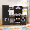 Toy Kitchen Playset Corner Wooden Play Kitchen with Storage-Coffee