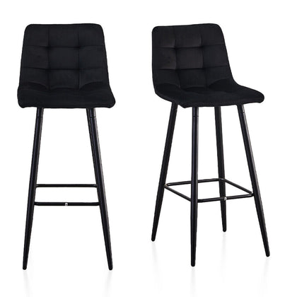 2 pcs Black Bar Stools Velvet High Chairs Upholstered Chairs Padded Seat Xmas UK
